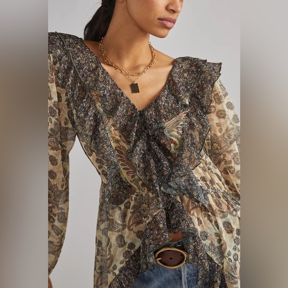 NWT Anthropologie LetMeBe Sheer Femme Maxi Button Down Long Sleeve Hi-Low Shirt - Picture 4 of 11